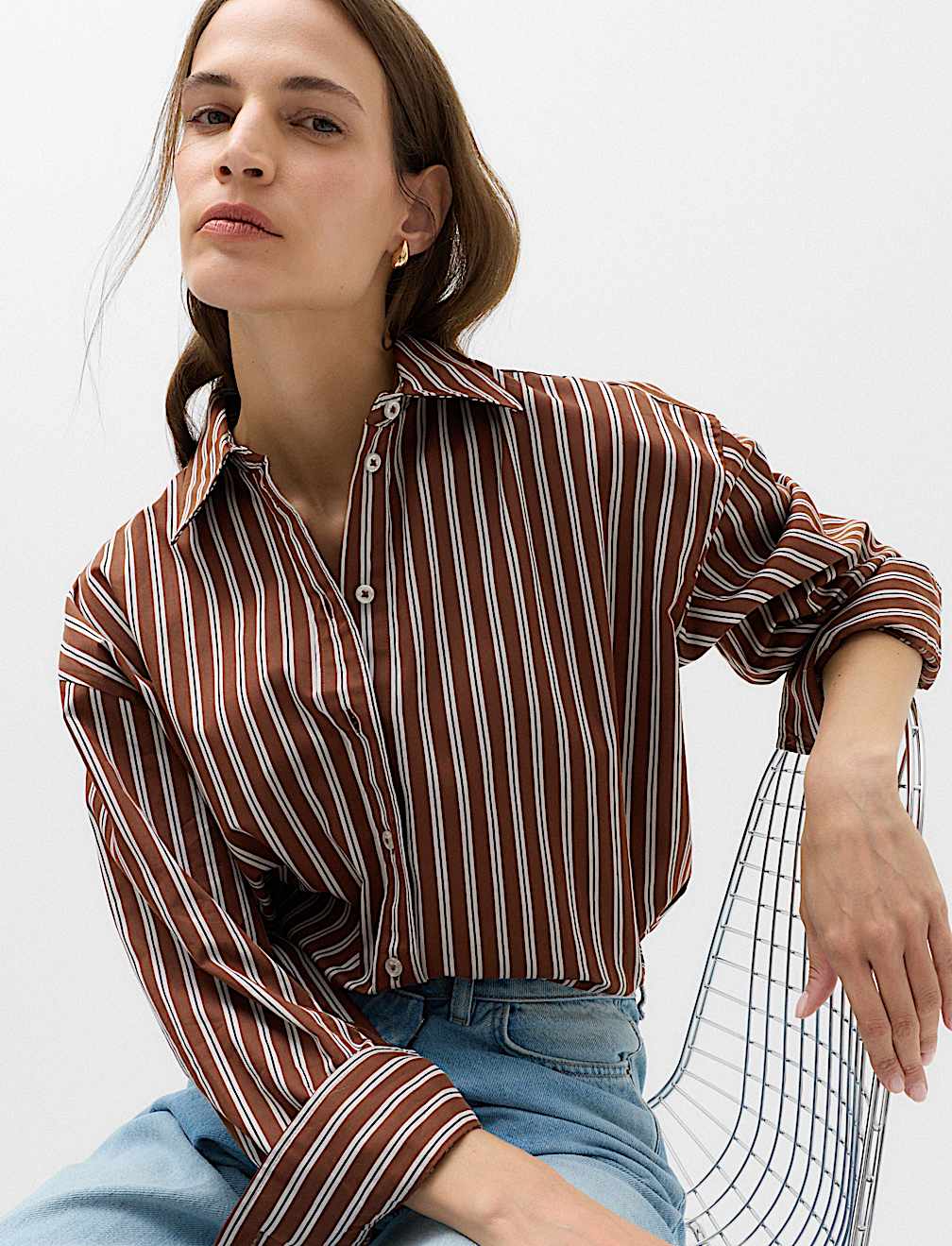 Pure Cotton Oversized Striped Shirt