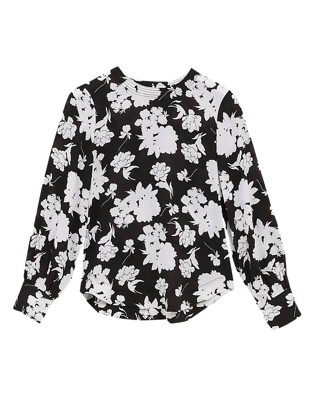 Floral Round Neck Long Sleeve Blouse