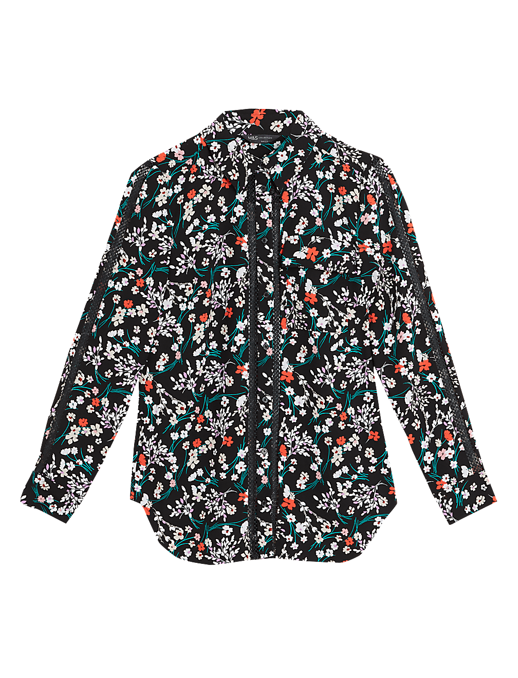 Printed Collared Lace Insert Shirt