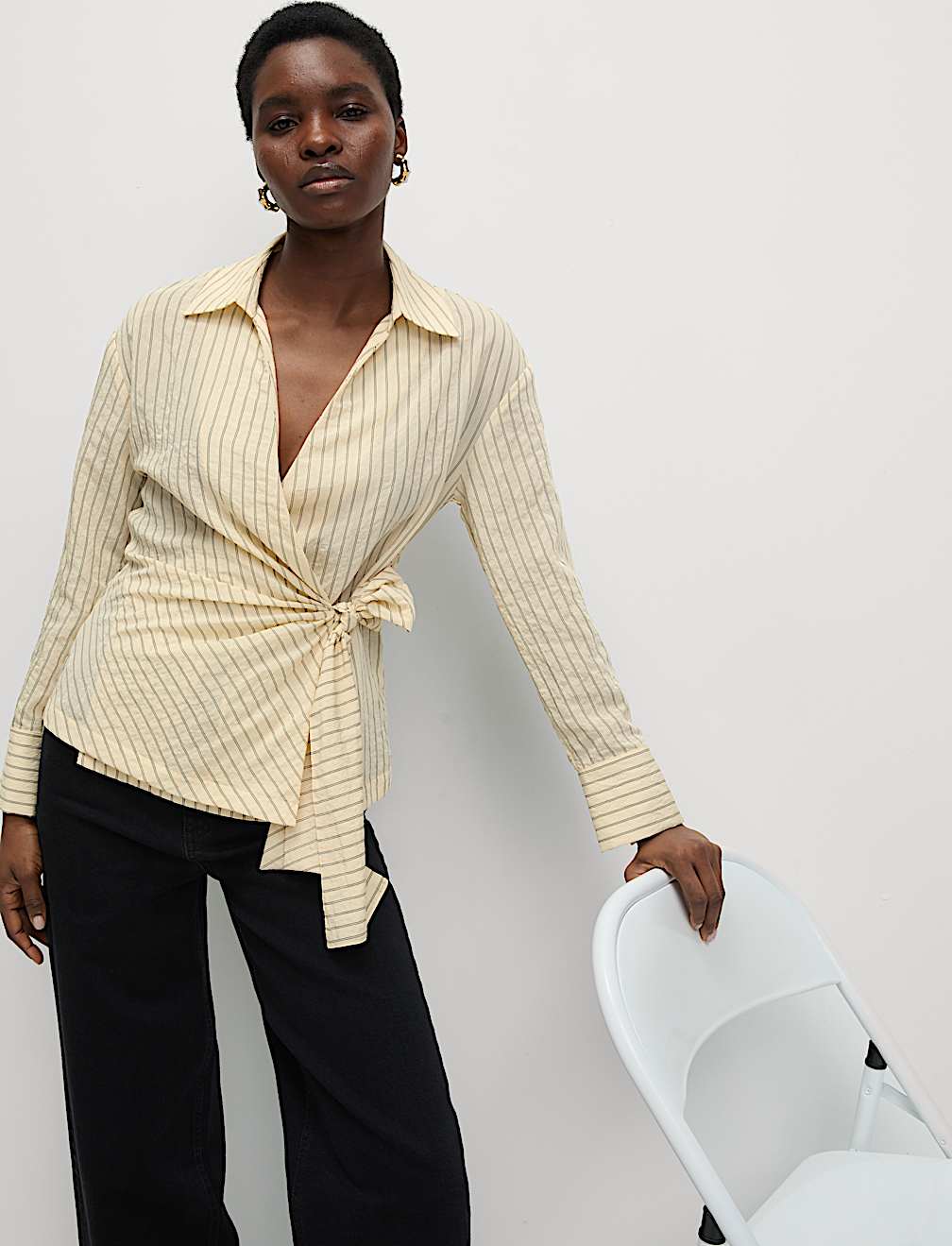 Striped Collared Tie Front Shirt