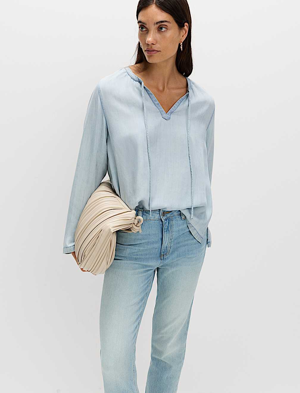 Pure Lyocell Tie Fastening Blouse