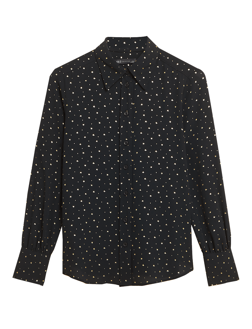 Foil Print Collared Long Sleeve Blouse