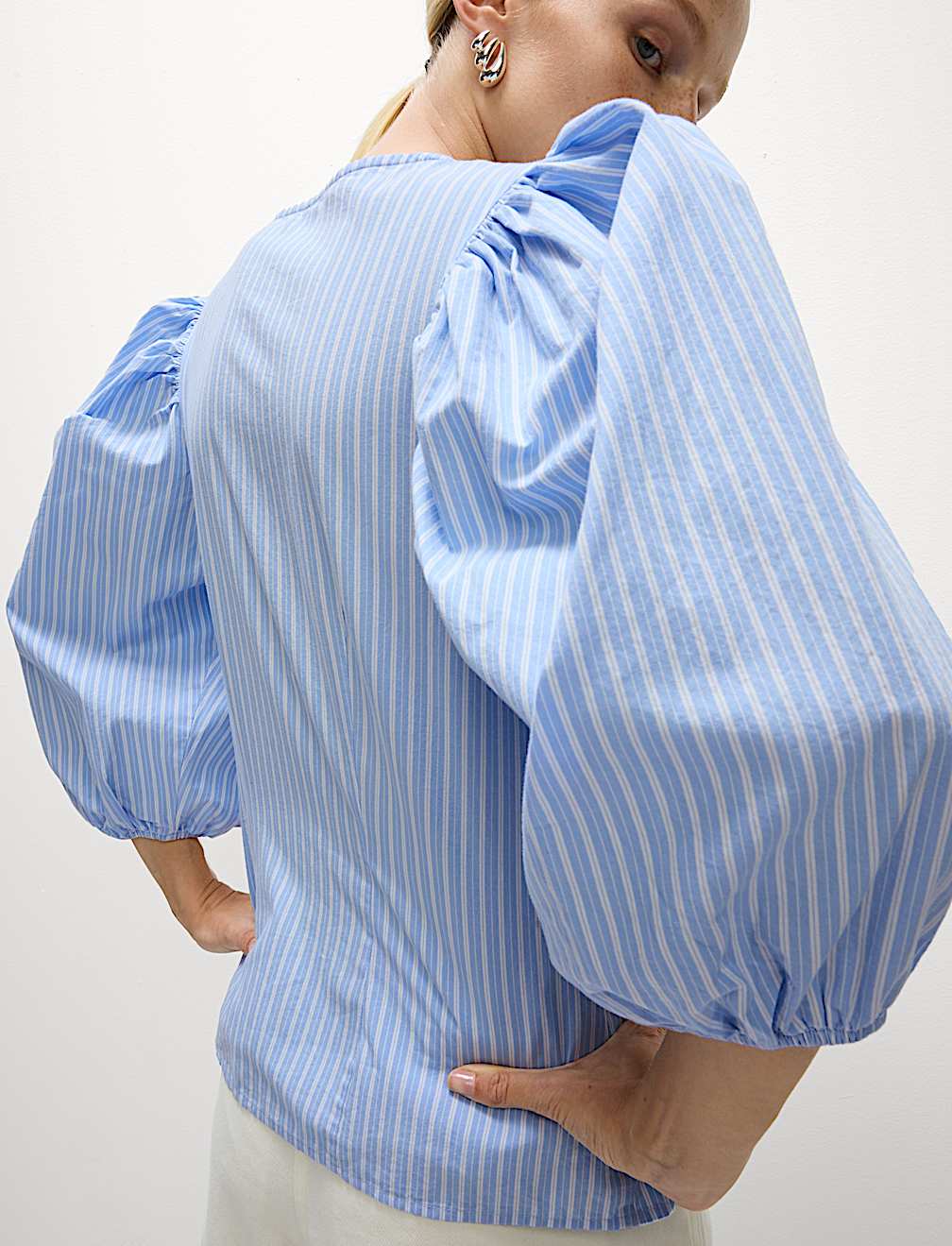 Pure Cotton Puff Sleeve Button Through Blouse