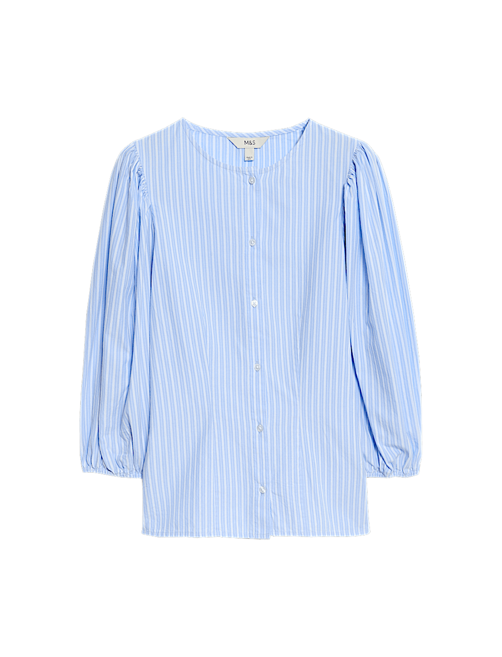 Pure Cotton Puff Sleeve Button Through Blouse