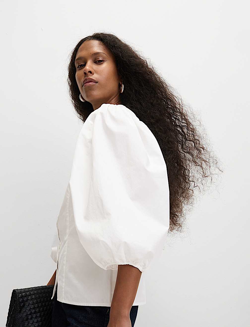 Pure Cotton Puff Sleeve Button Through Blouse