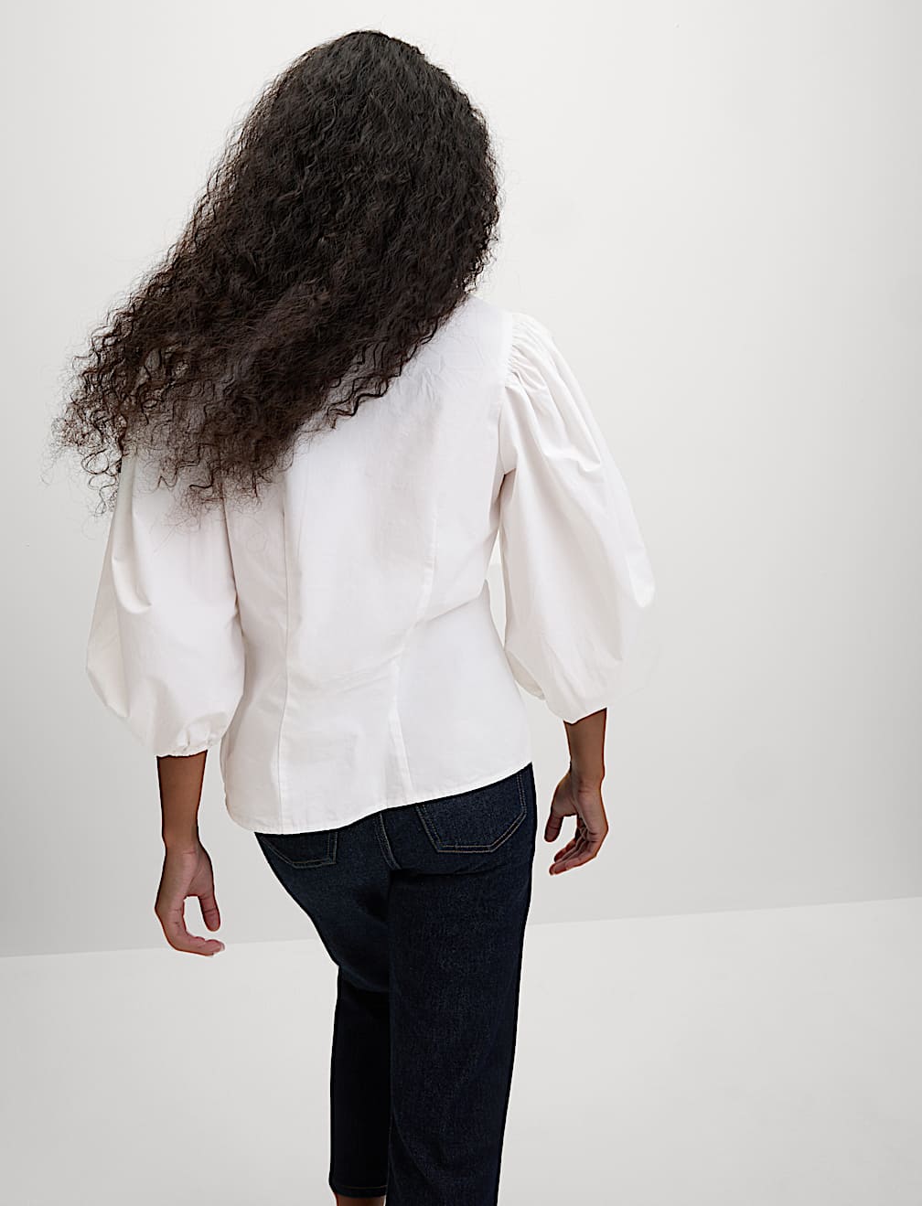 Pure Cotton Puff Sleeve Button Through Blouse