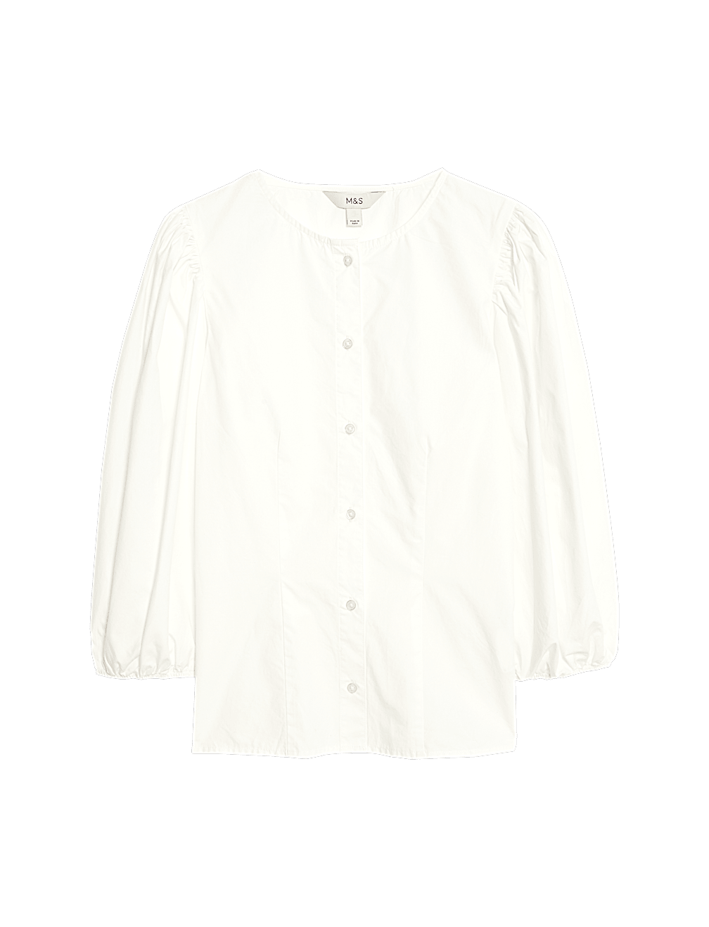 Pure Cotton Puff Sleeve Button Through Blouse