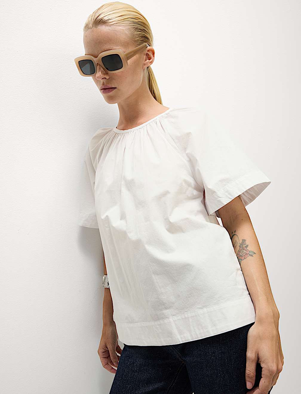 Pure Cotton Tie Back Detailing Blouse