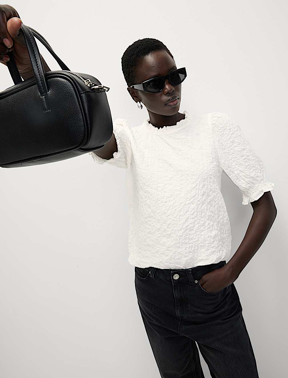 Cotton Rich Smocked Puff Sleeve Blouse