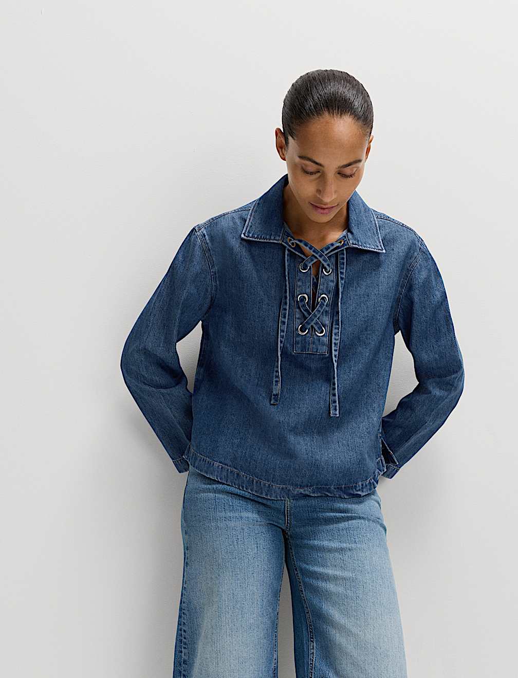 Denim Tie Fastening Blouse