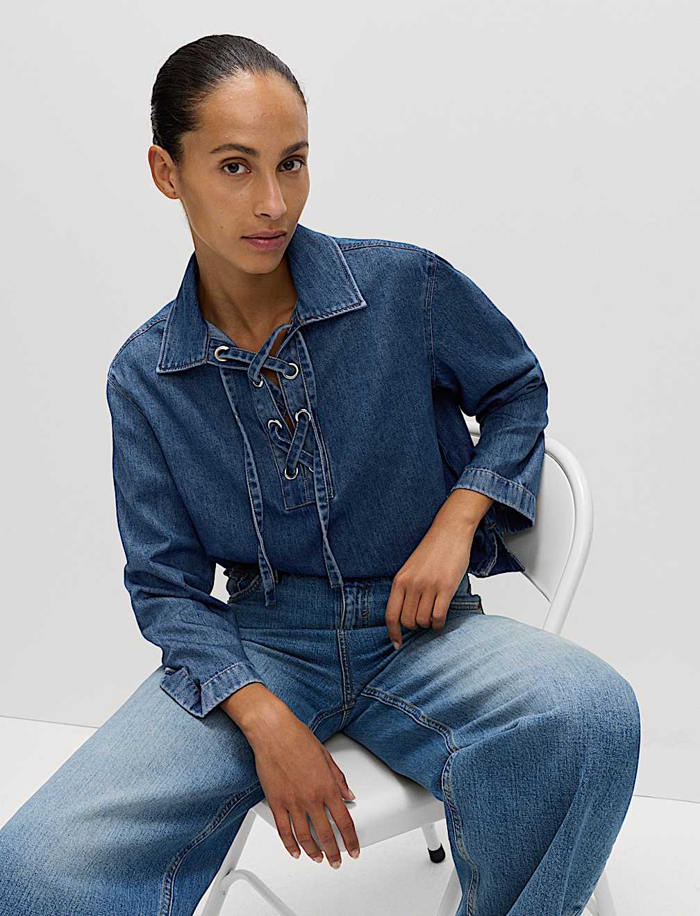 Denim Tie Fastening Blouse