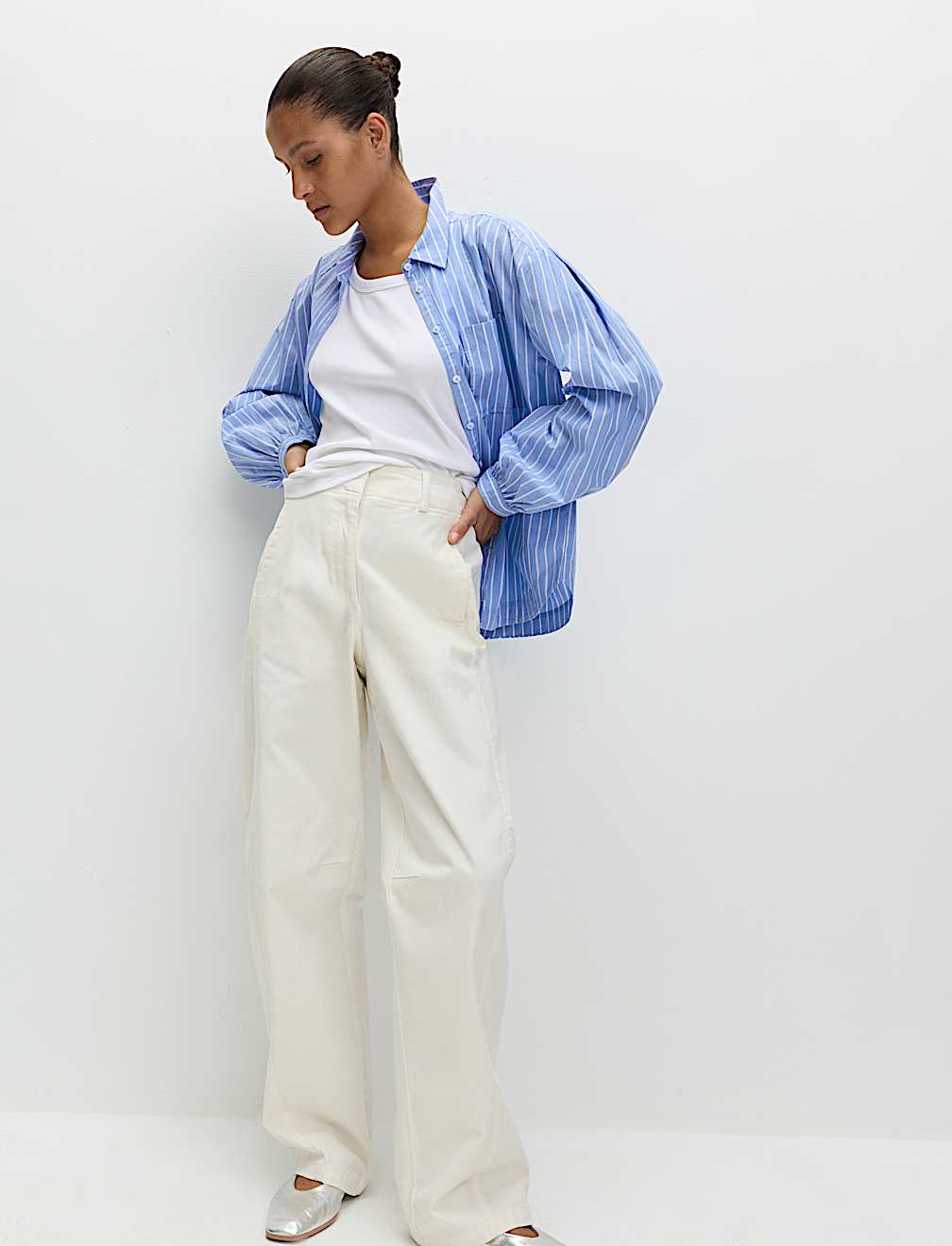 Pure Cotton Striped Boxy Shirt