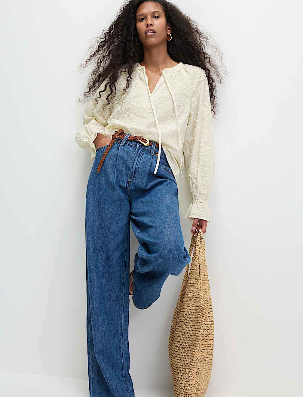 Pure Cotton Appliqu&eacute; Tie Neck Blouse