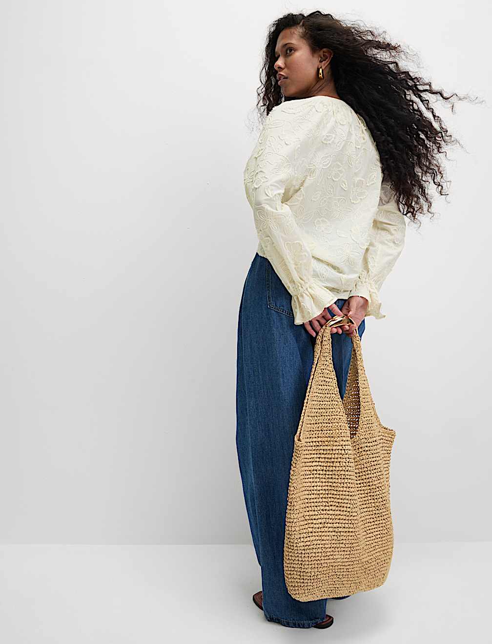 Pure Cotton Appliqu&eacute; Tie Neck Blouse