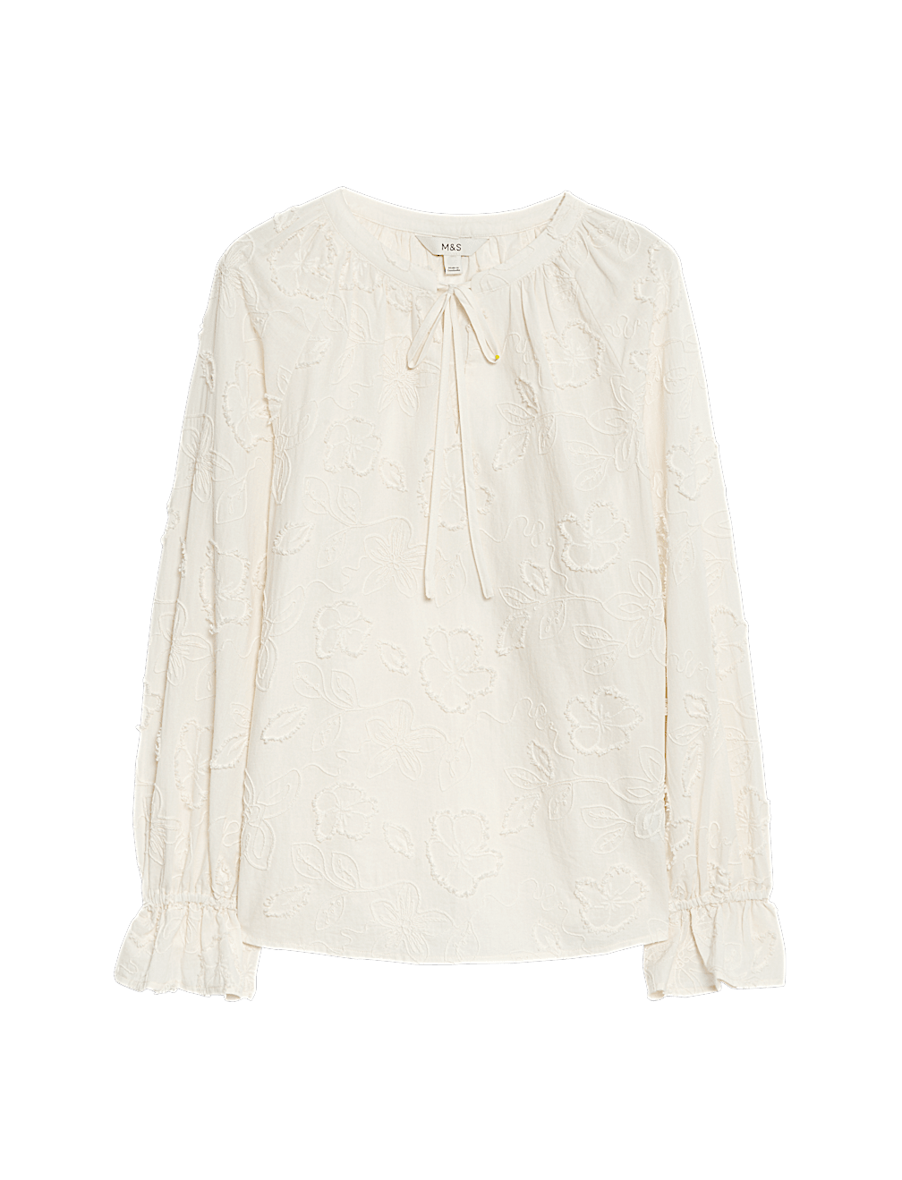Pure Cotton Appliqu&eacute; Tie Neck Blouse