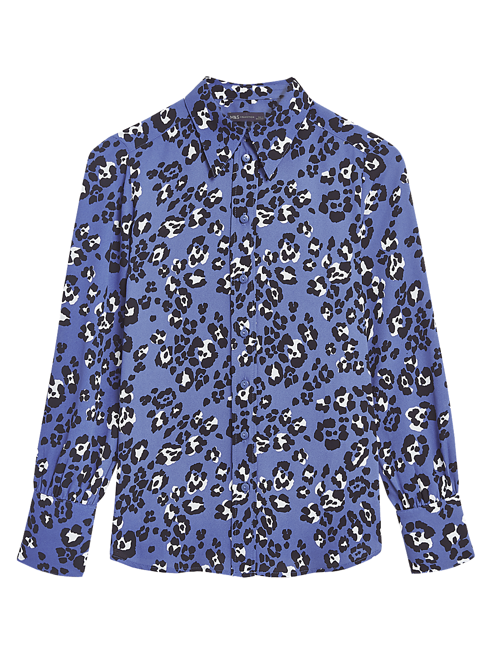 Animal Print Collared Long Sleeve Blouse