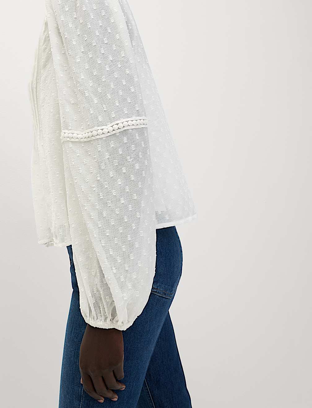 Dobby Textured V-Neck Long Sleeve Blouse