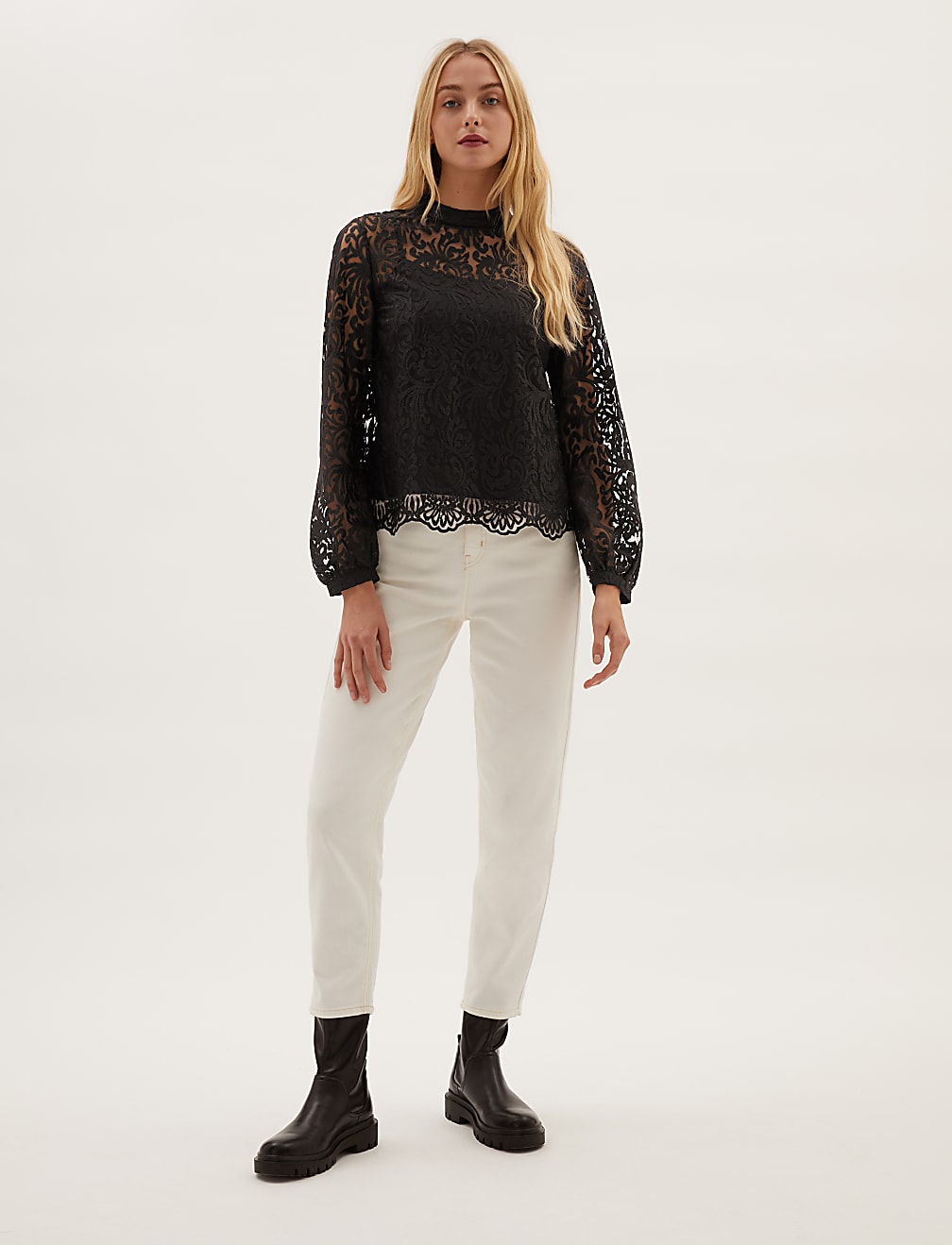 Lace High Neck Long Sleeve Top