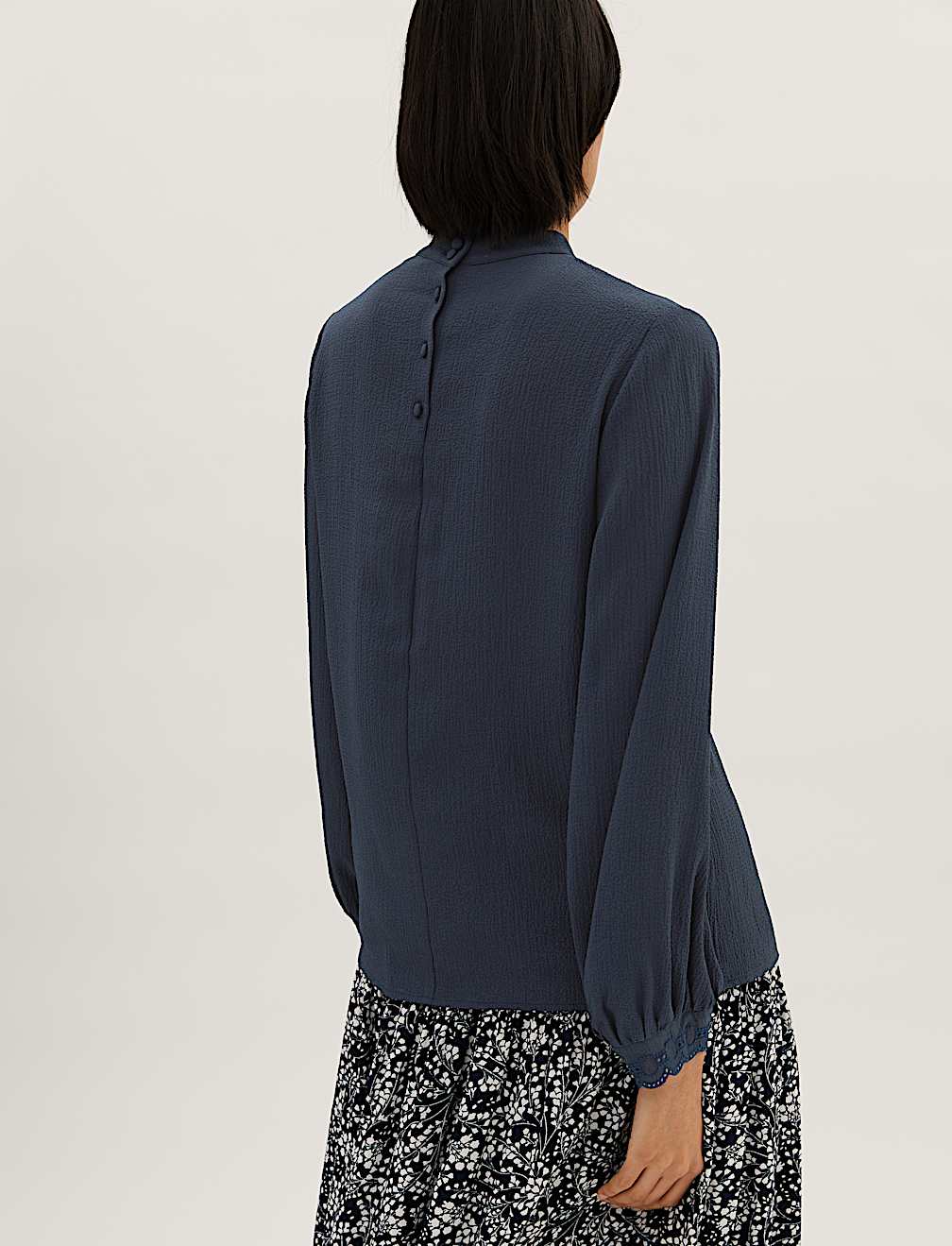 Embroidered High Neck Long Sleeve Top