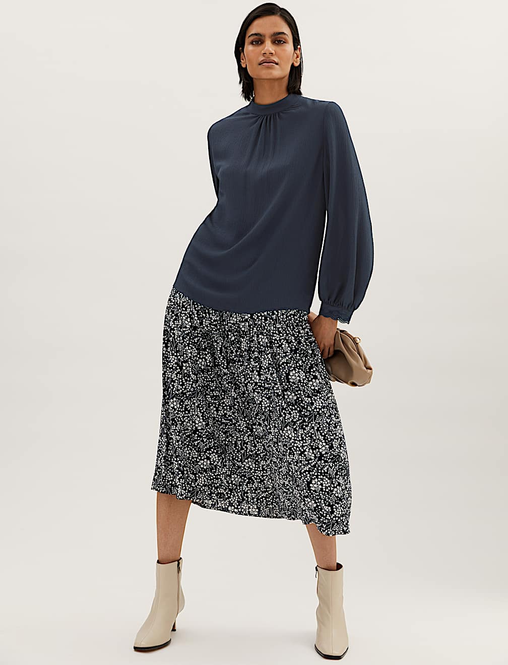 Embroidered High Neck Long Sleeve Top