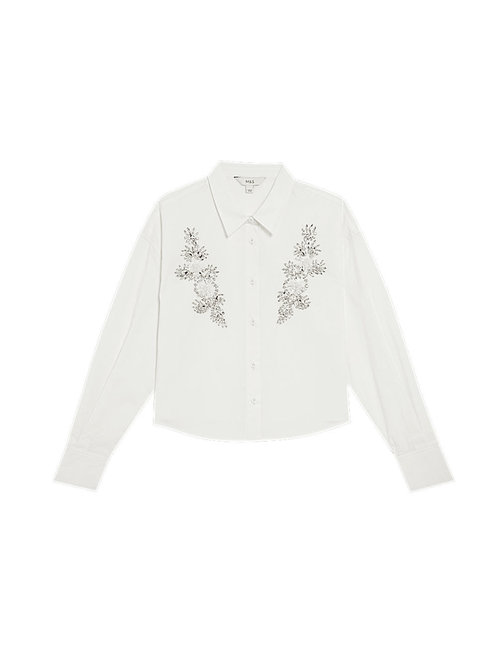Pure Cotton Embellished Collared Crop Shirt