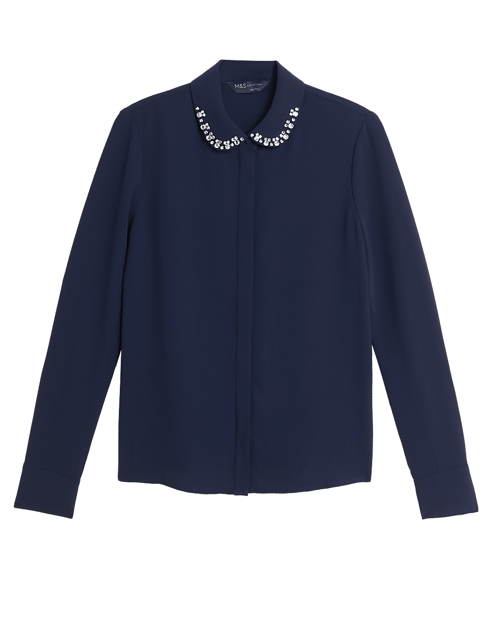 Embellished Collared Long Sleeve Blouse
