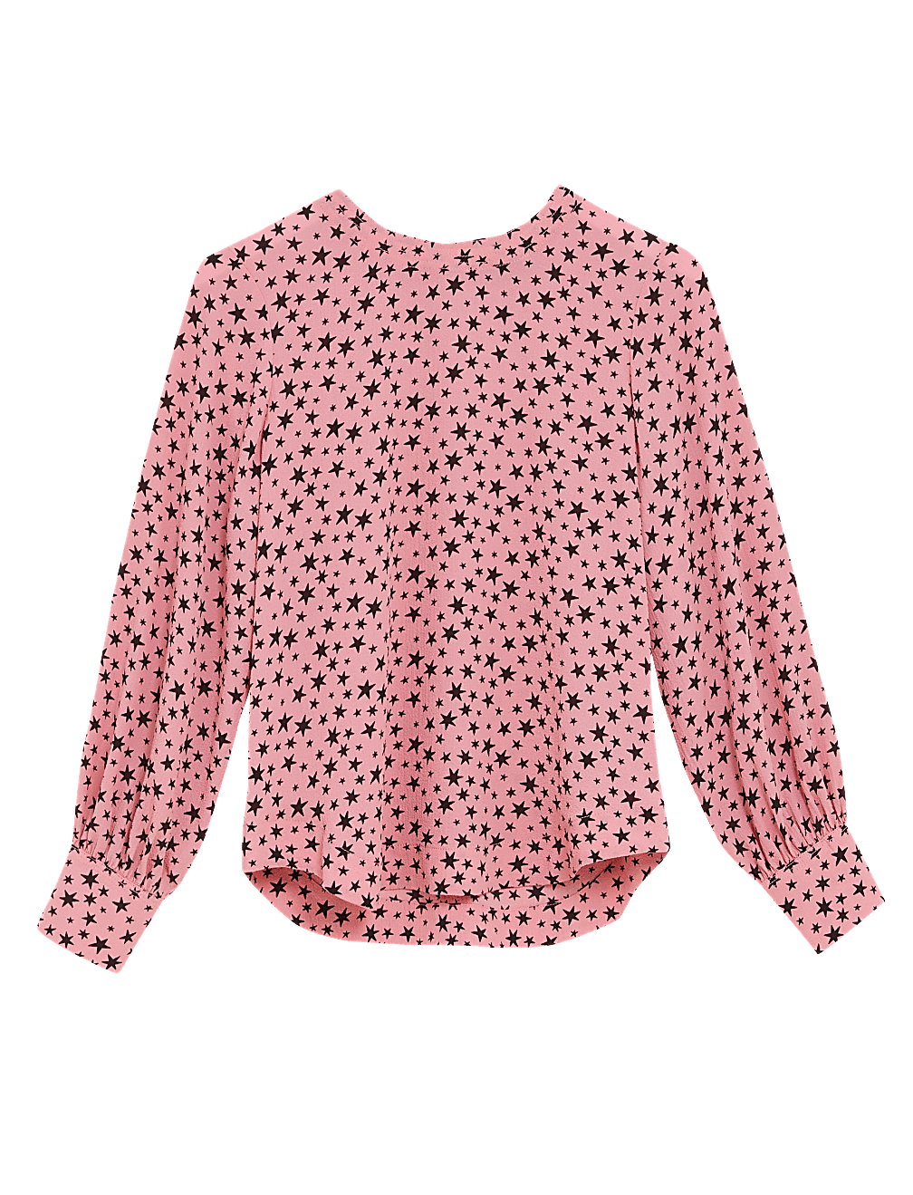 Star Print Round Neck Long Sleeve Blouse