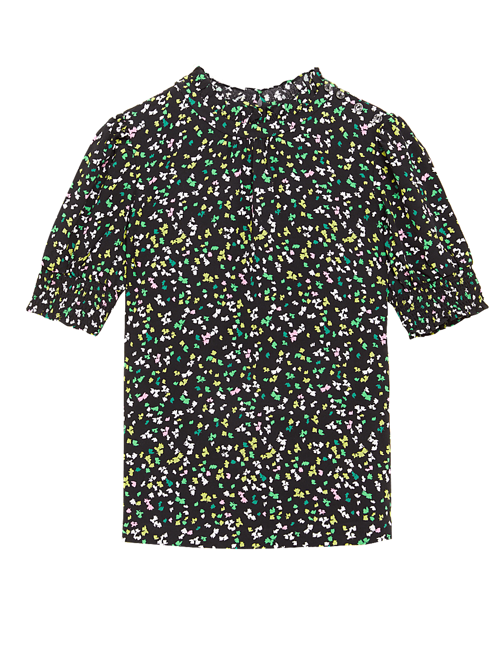 Ditsy Floral High Neck Short Sleeve Top