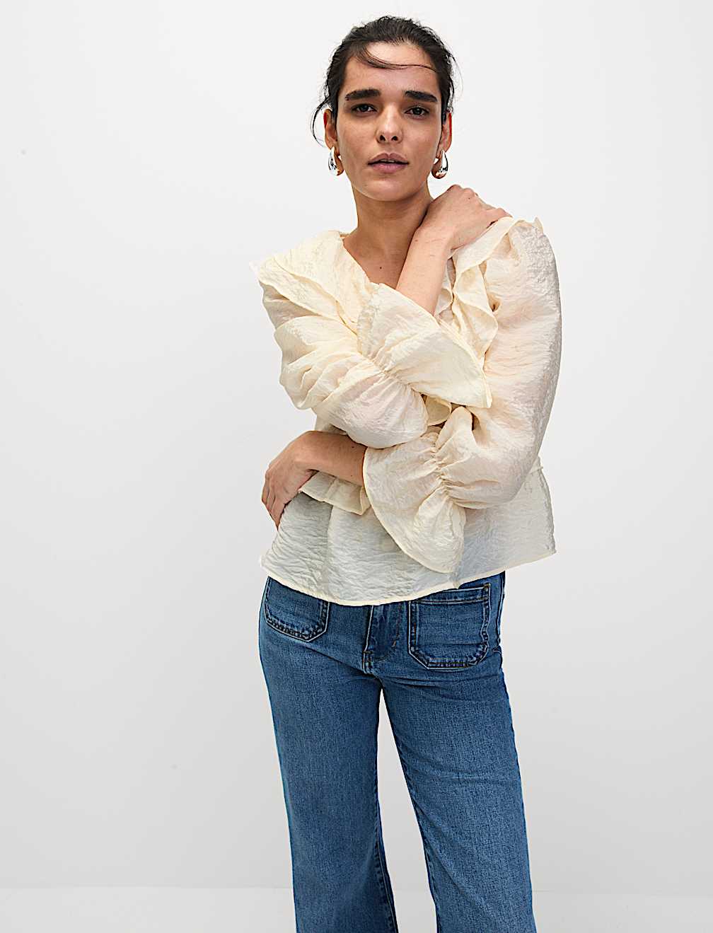 V-Neck Frill Detail Blouse