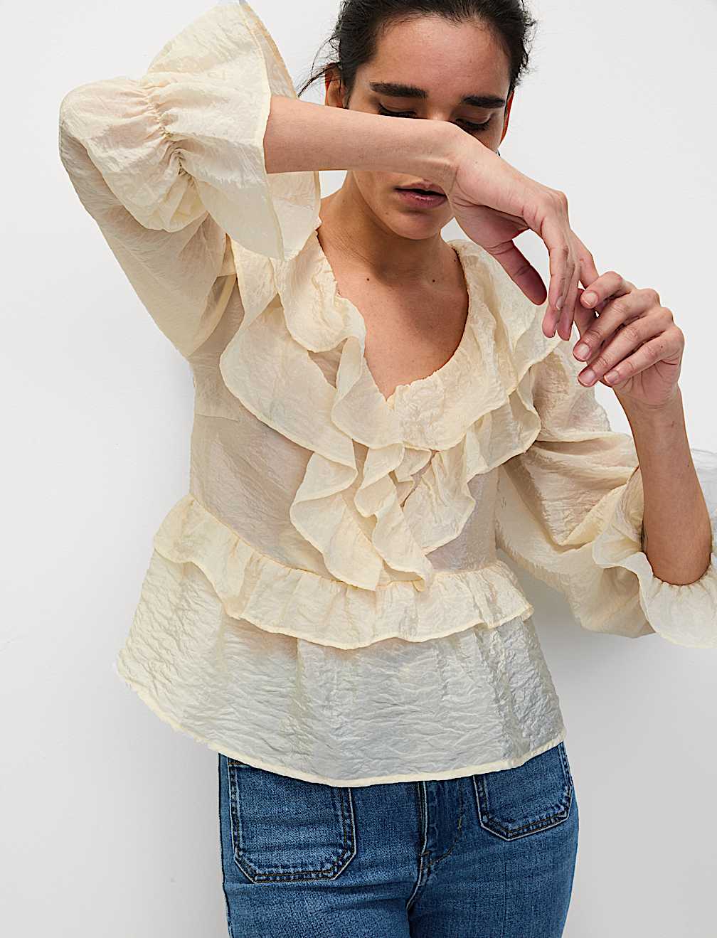 V-Neck Frill Detail Blouse