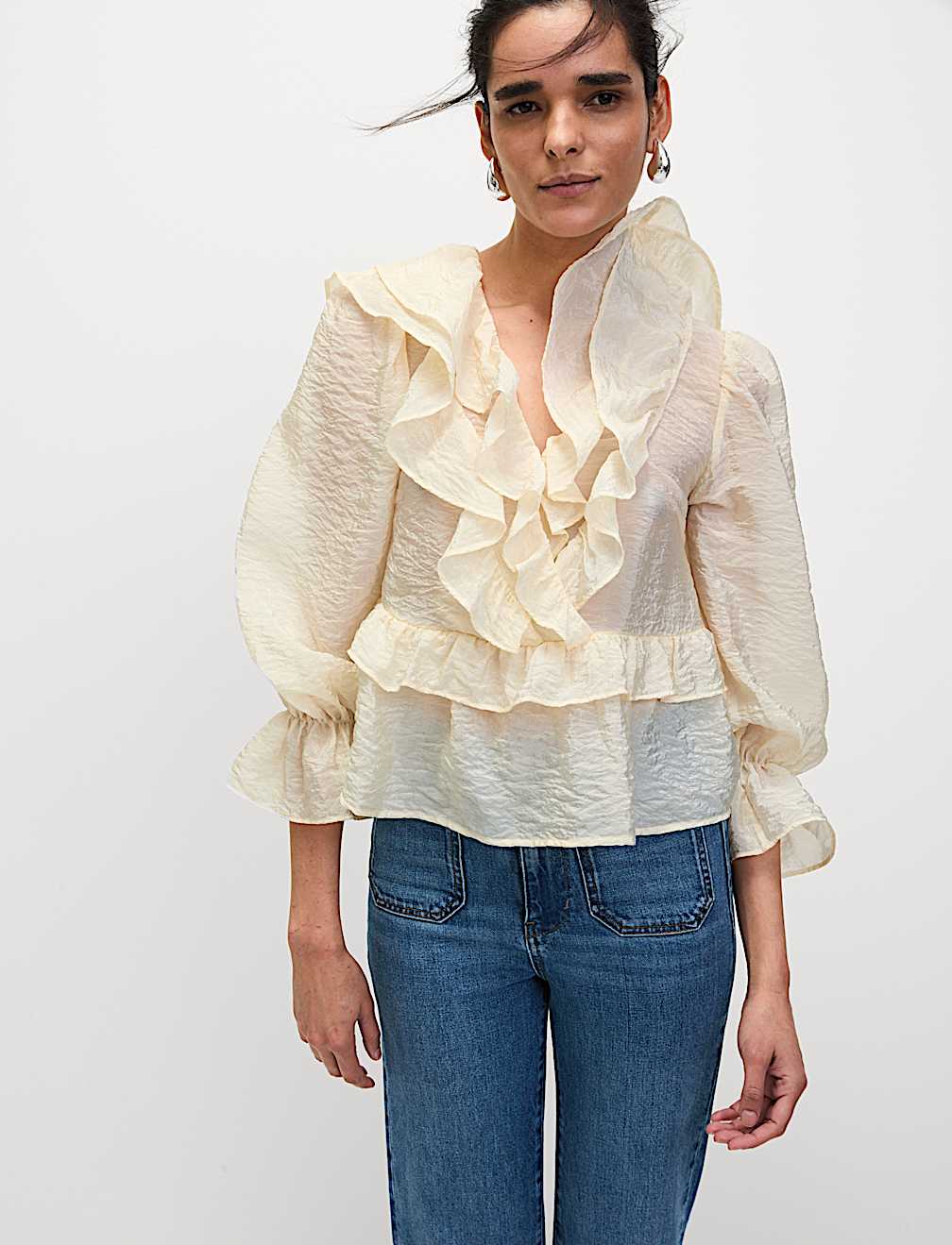 V-Neck Frill Detail Blouse
