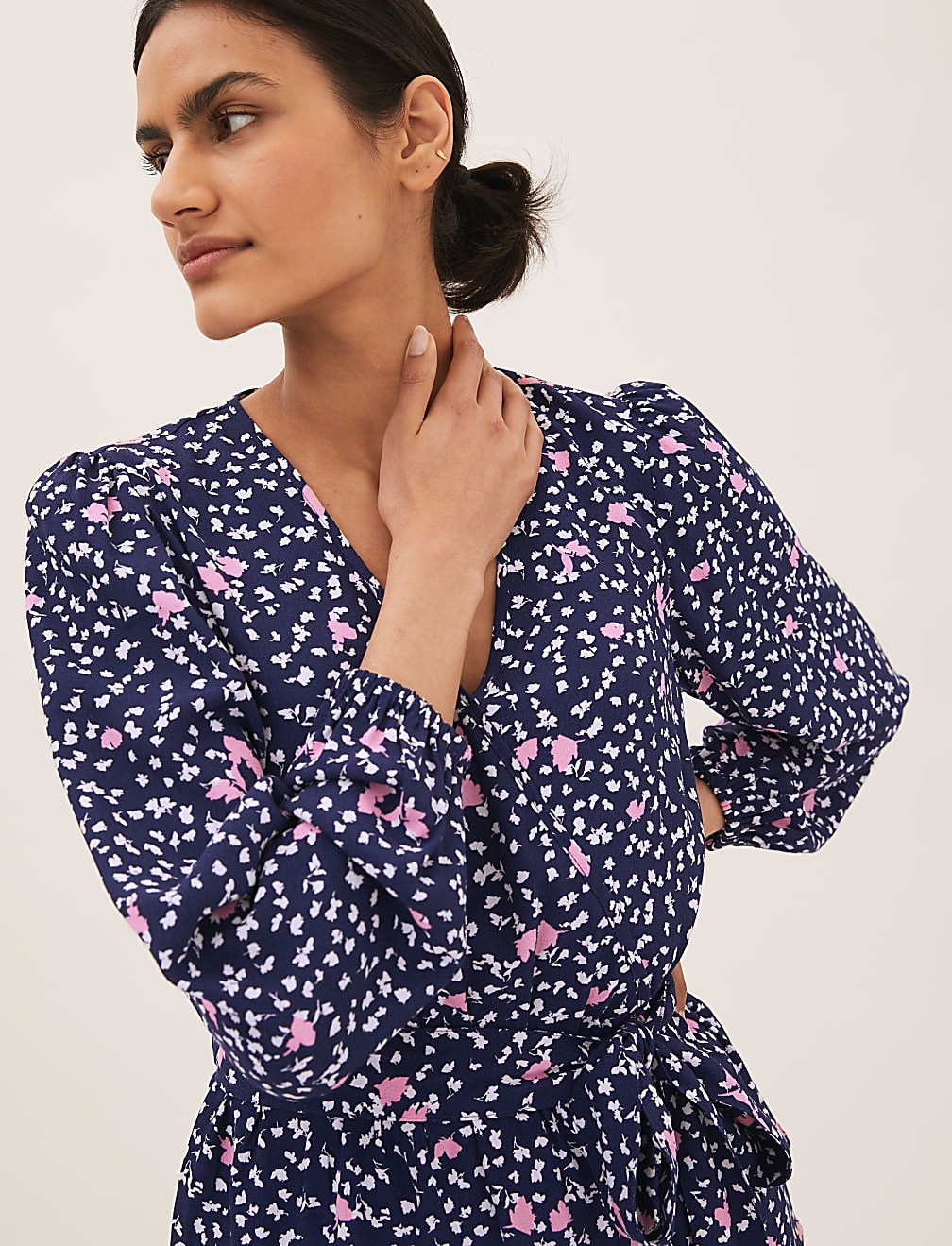 Floral V-Neck Long Sleeve Wrap Top