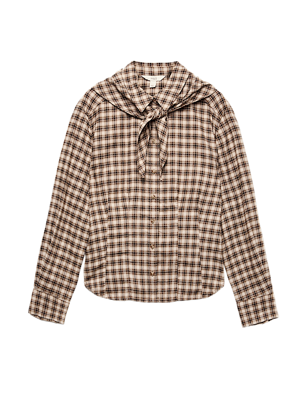 Cotton Blend Check Tie Neck Fitted Shirt