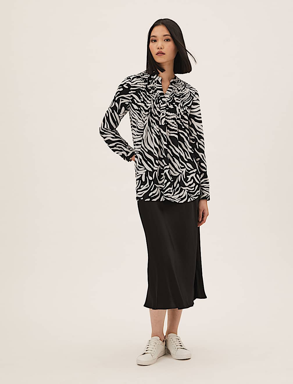 Animal Print Pintuck Popover Blouse