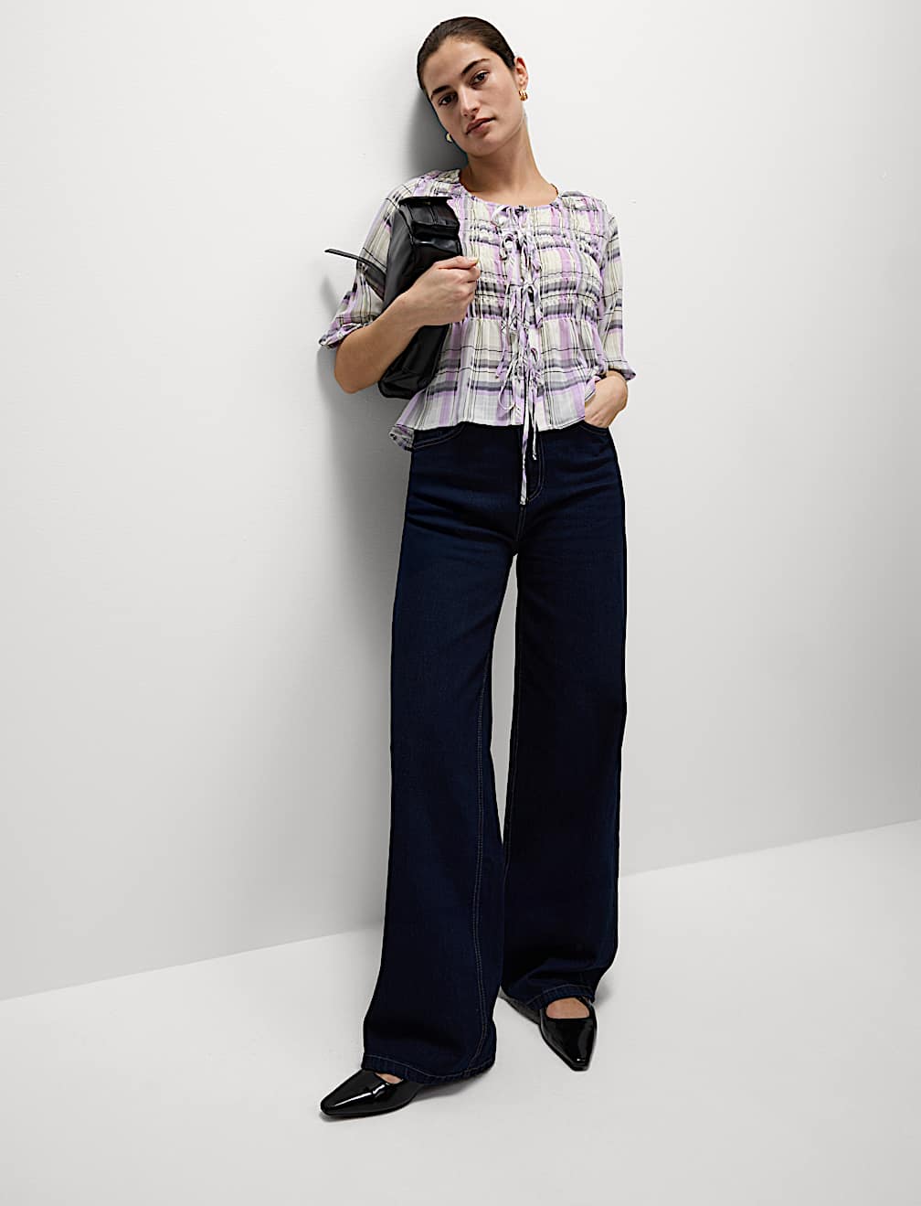 Shirred Tie Front Blouse