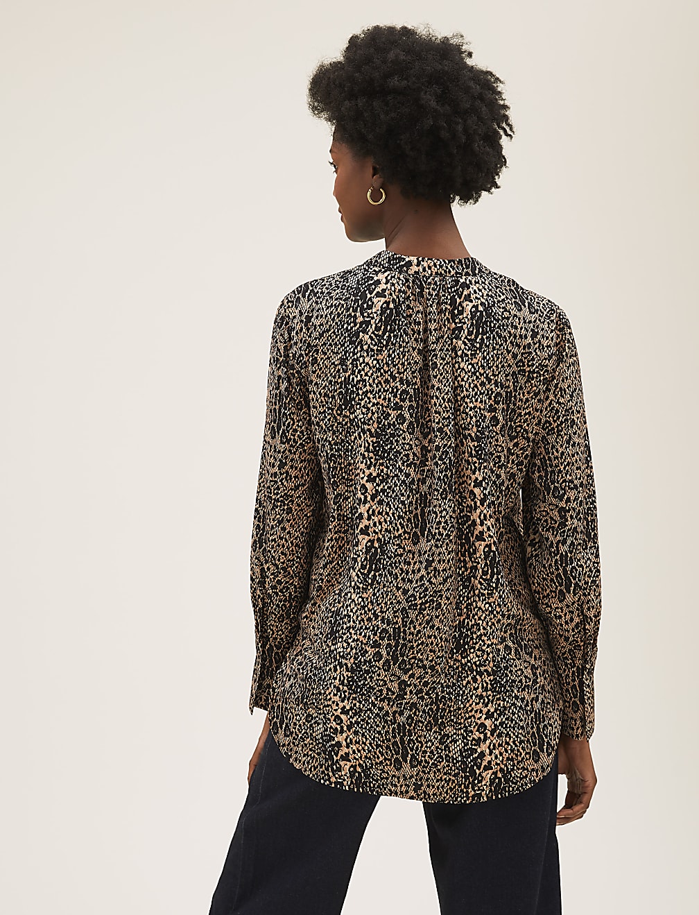 Satin Animal Print V-Neck Blouse