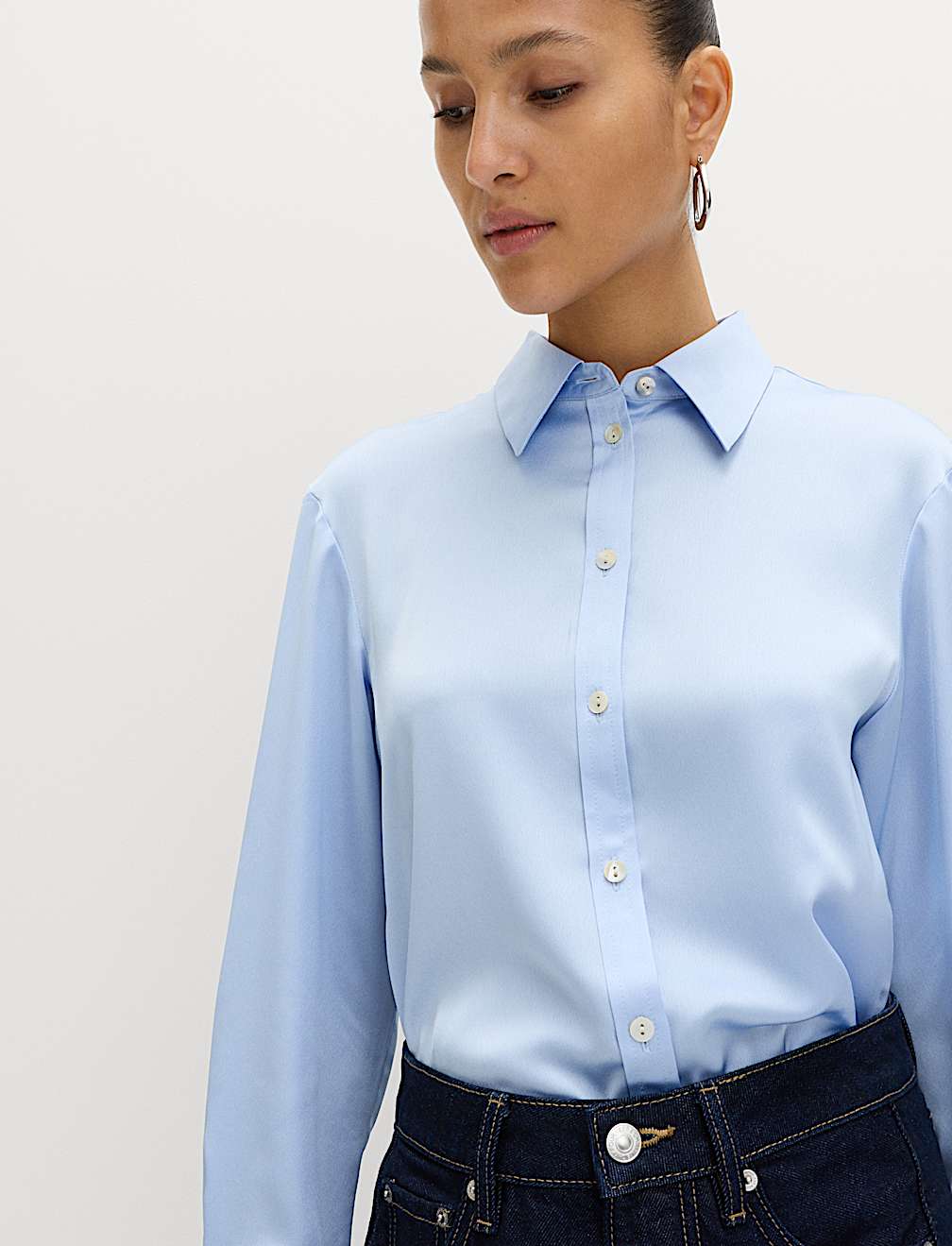 Satin Collared Button Through Shirt