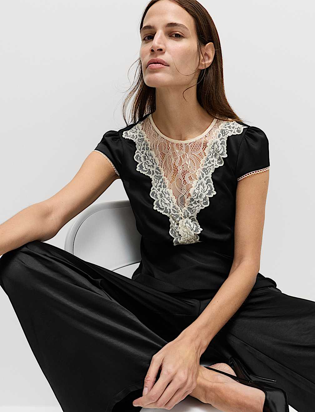 Satin Lace Insert Top