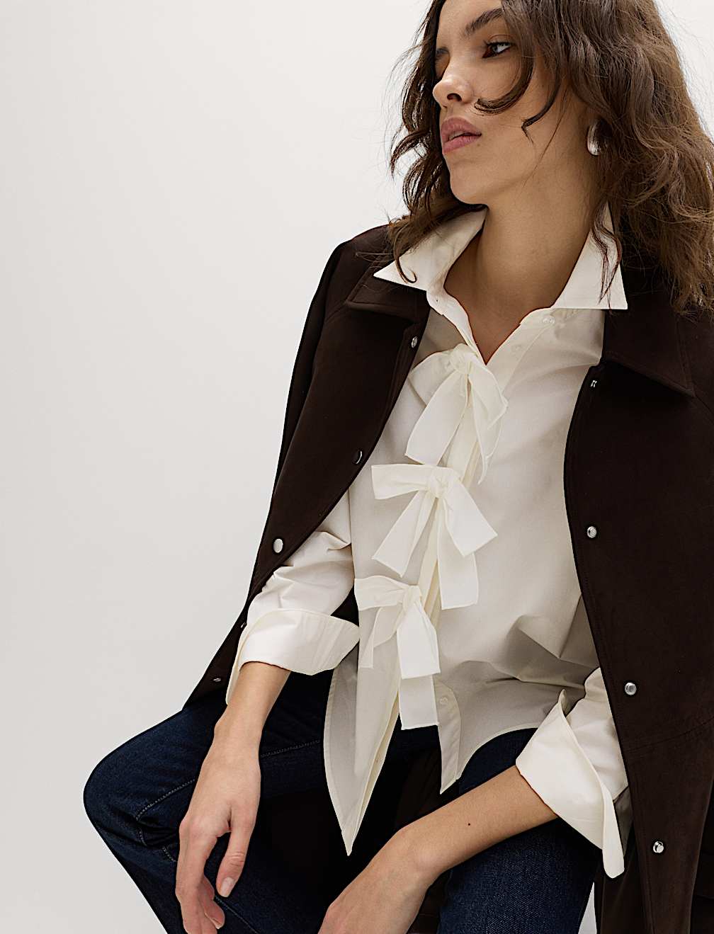 Pure Cotton Bow Detail Collared Shirt