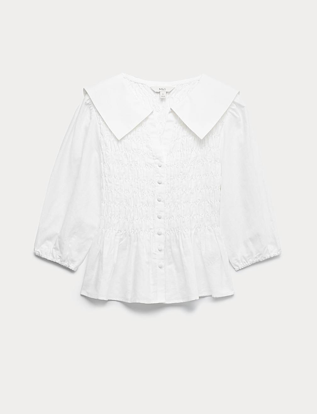 Linen Rich Collared Shirred Shirt