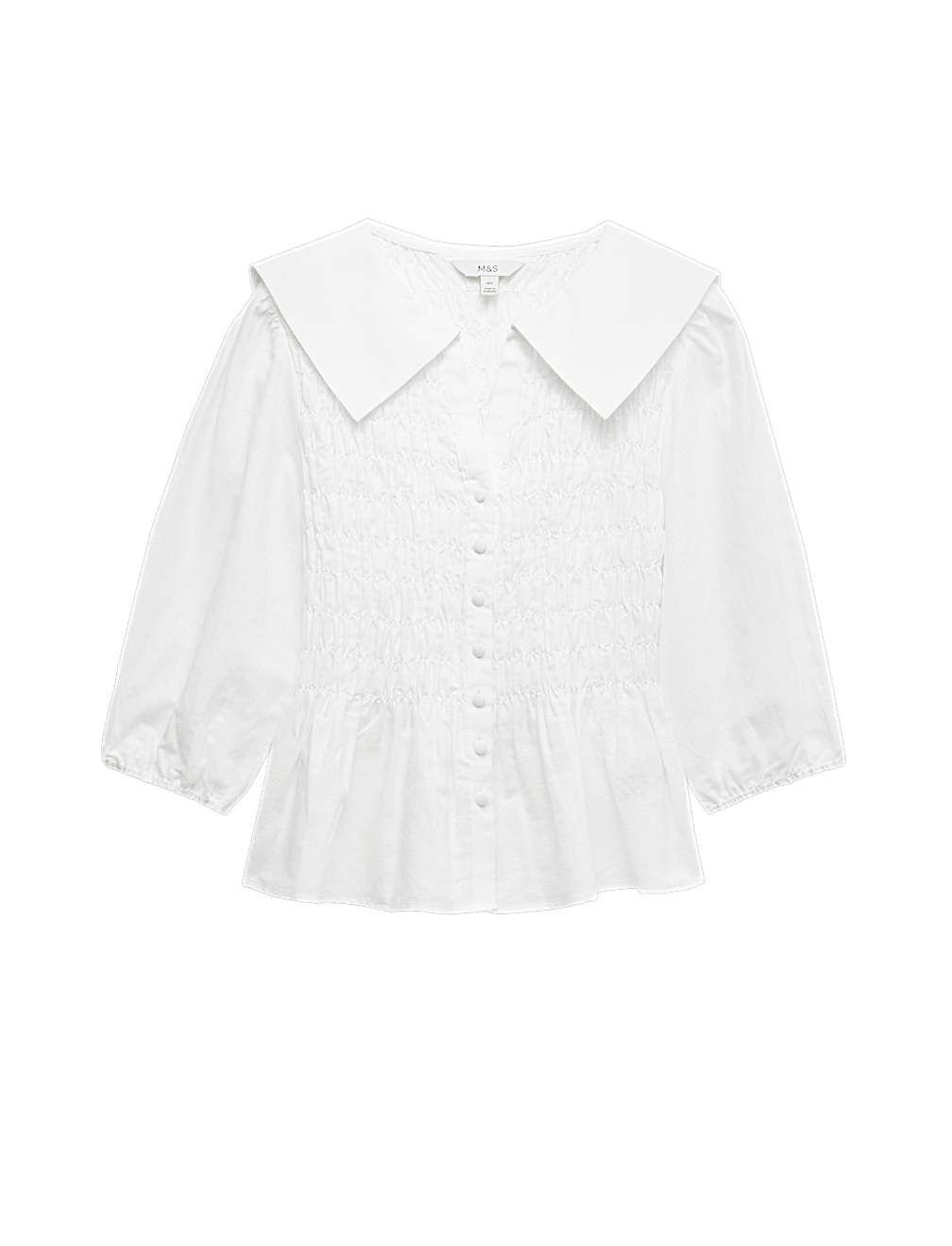 Linen Rich Collared Shirred Shirt