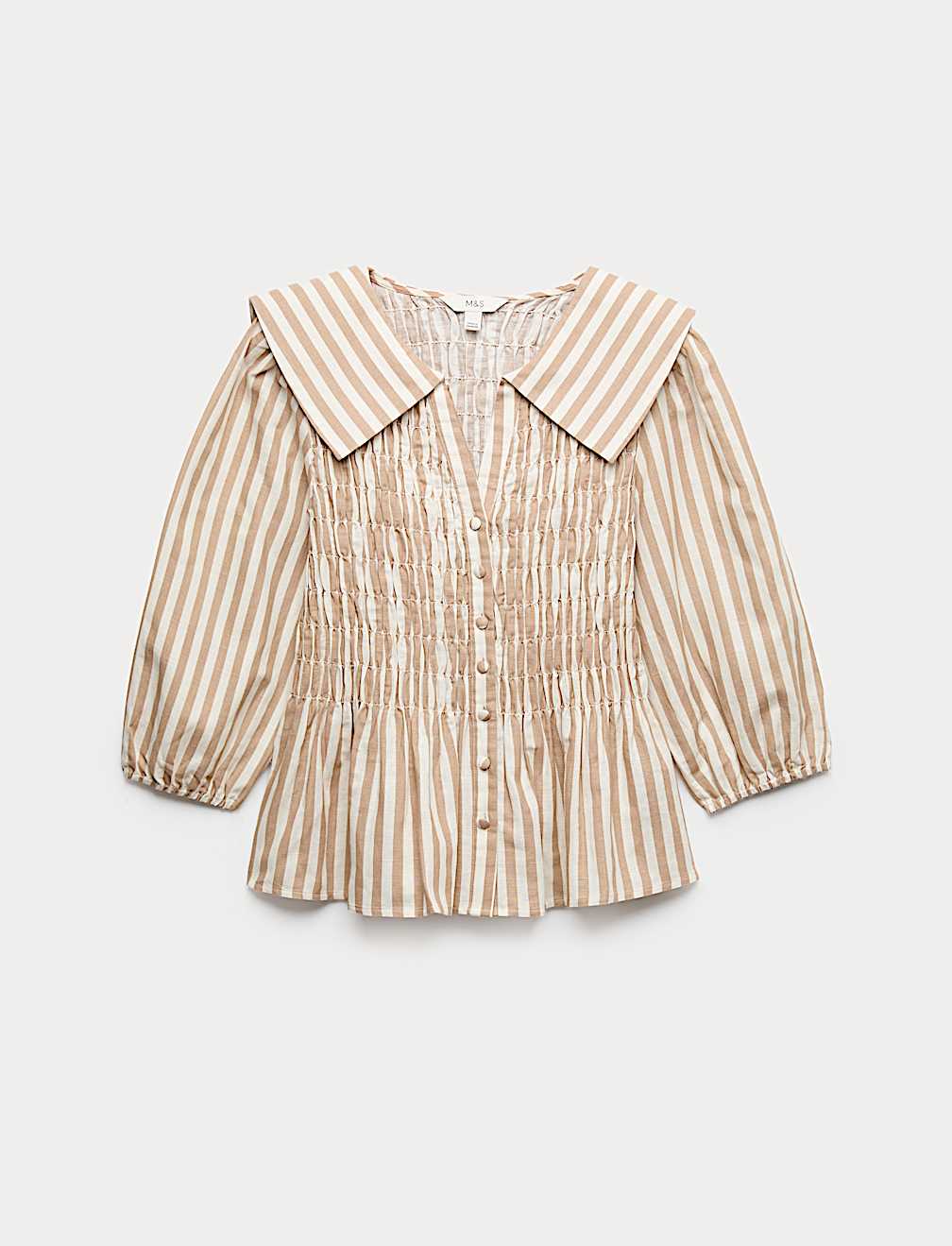 Linen Rich Polka Dot Shirred Blouse