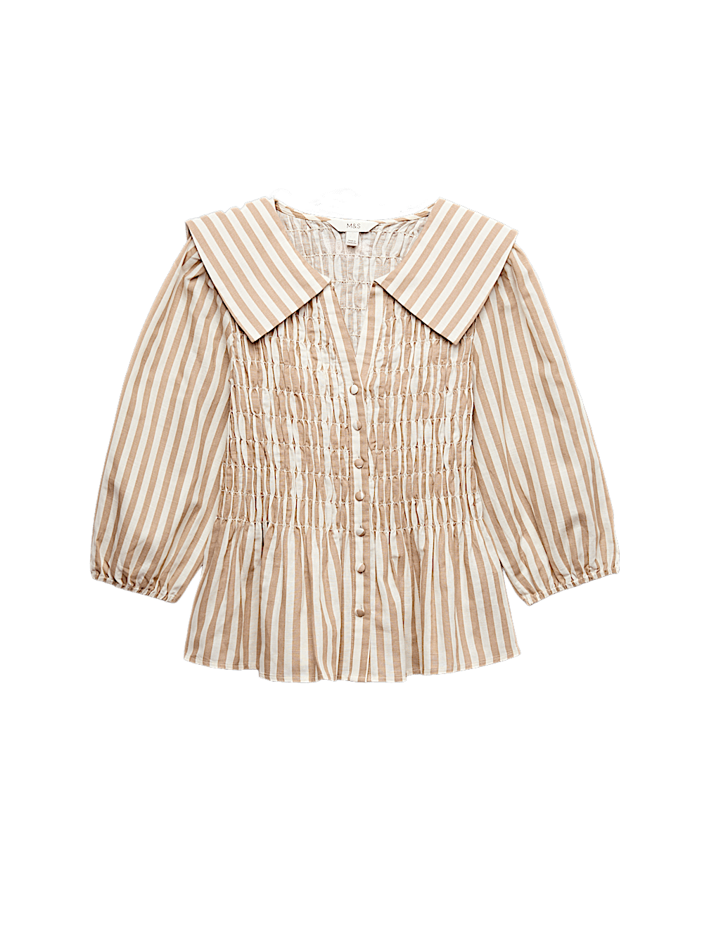 Linen Rich Polka Dot Shirred Blouse