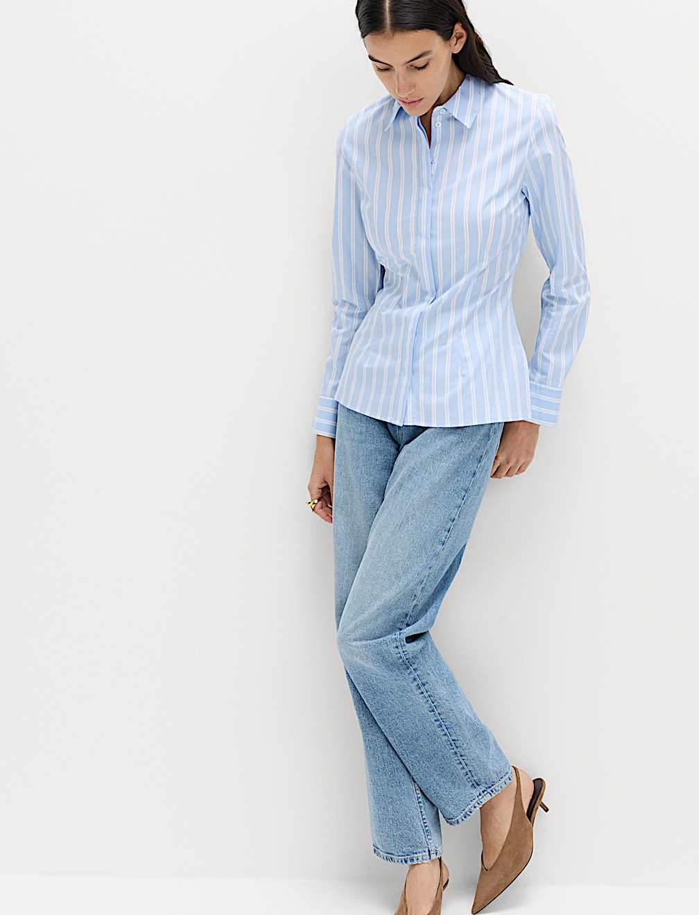 Cotton Rich Striped Collared Fitted Shirt
