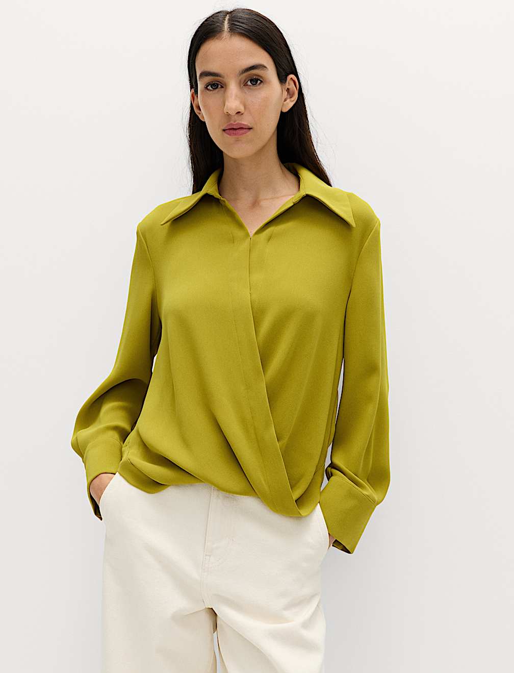 Collared Drape Wrap Shirt