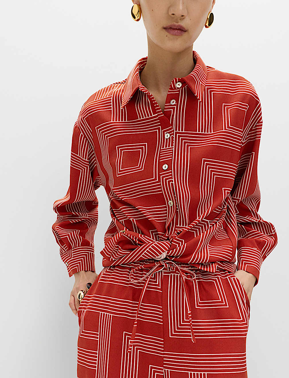 Geometric Print Collared Shirt