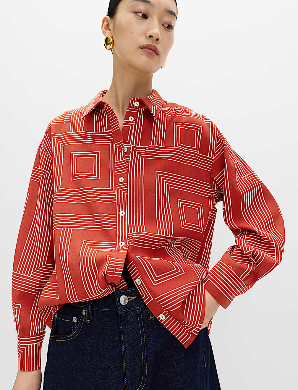 Geometric Print Collared Shirt