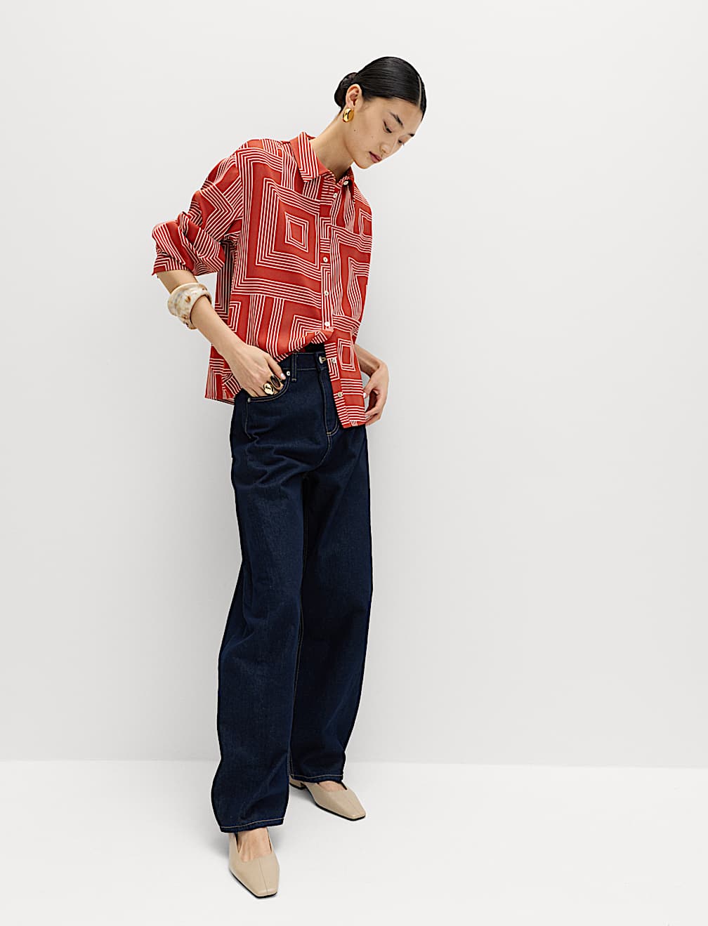 Geometric Print Collared Shirt