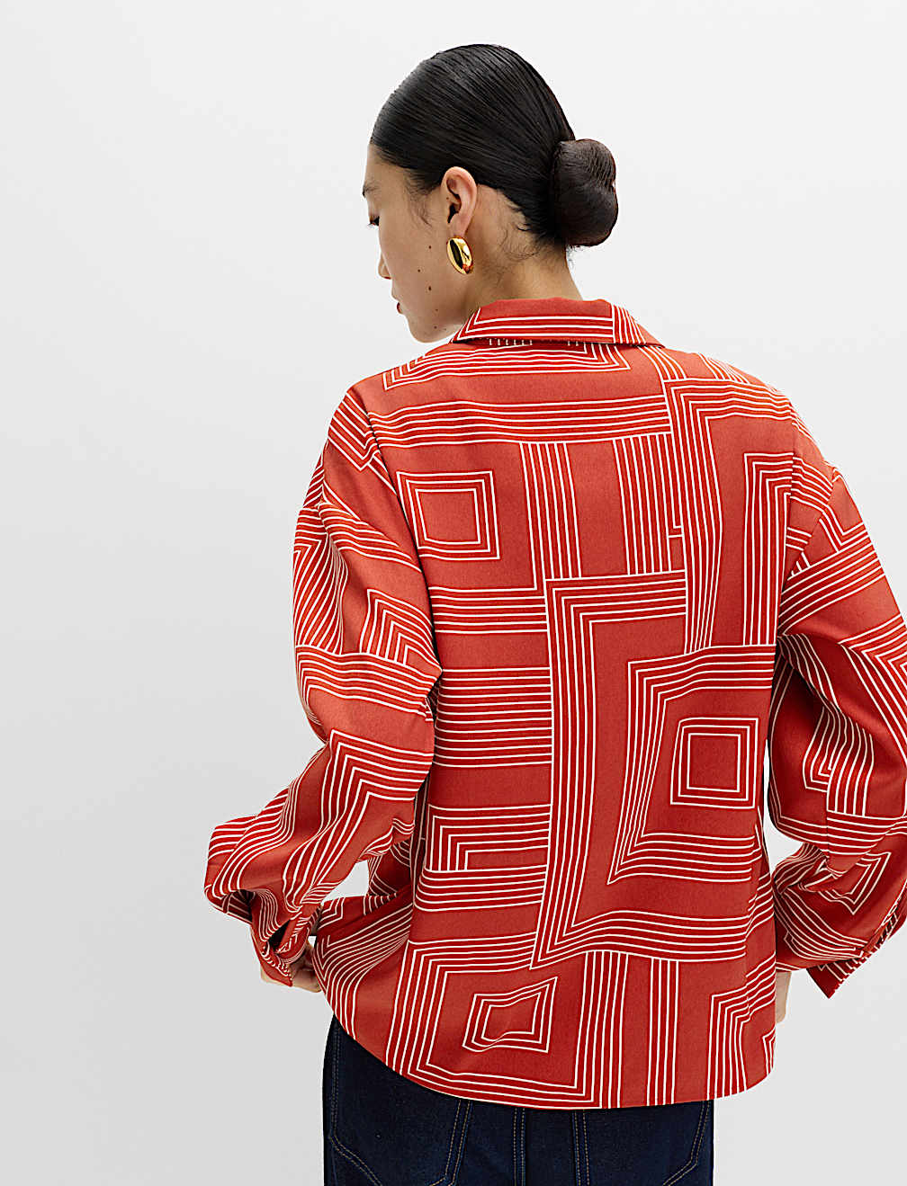 Geometric Print Collared Shirt