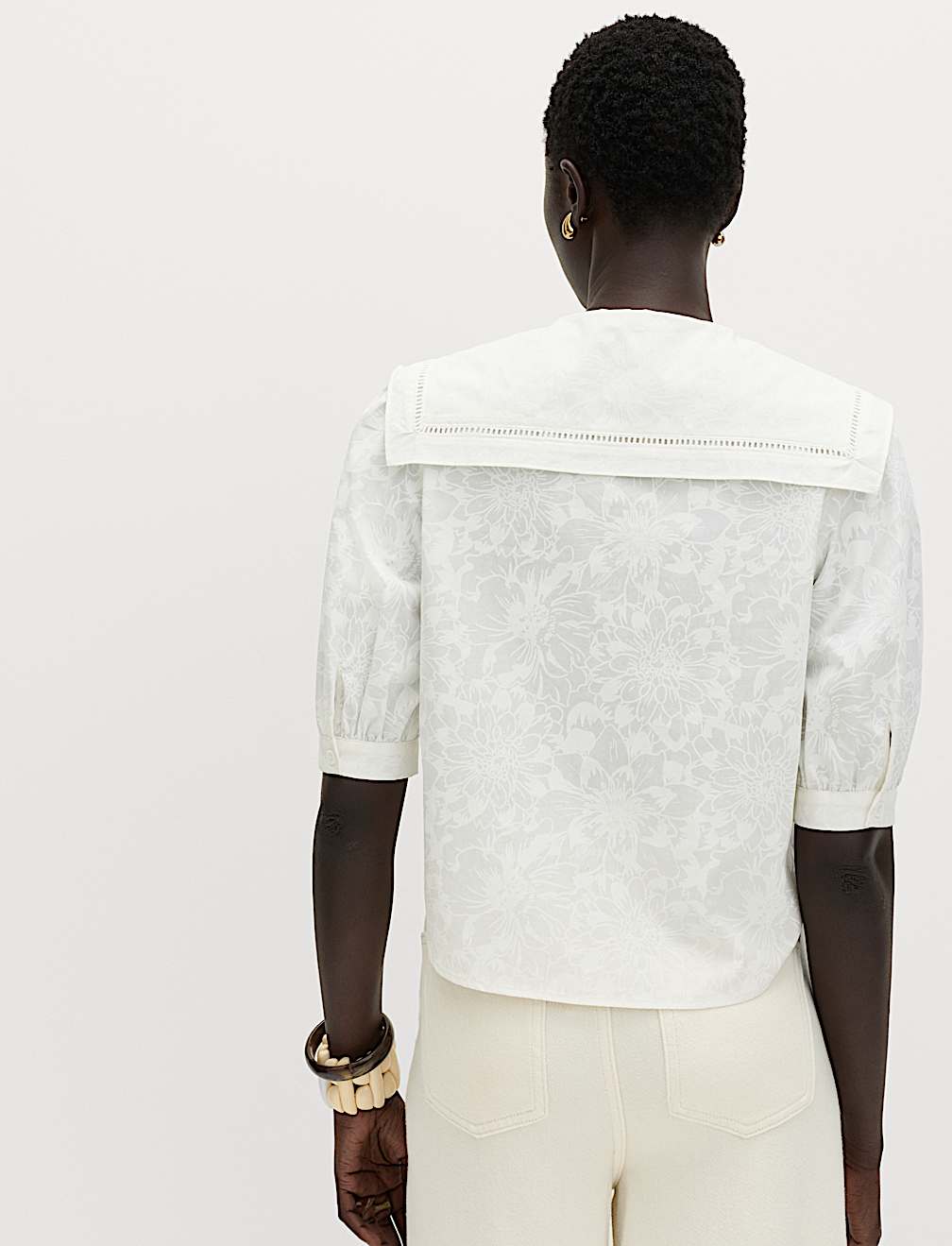 Pure Cotton Sailor Collar Button Through Shirt